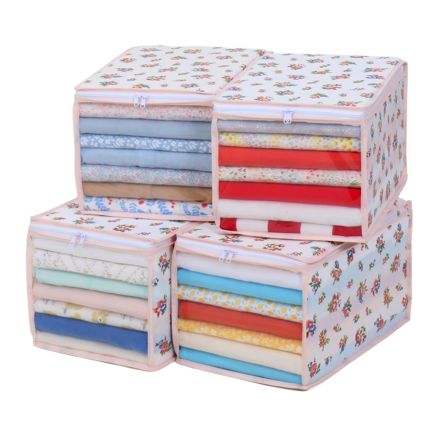 Amazon｜アストロ 衣類収納ケース プチローズ柄 4個組 コンパクト