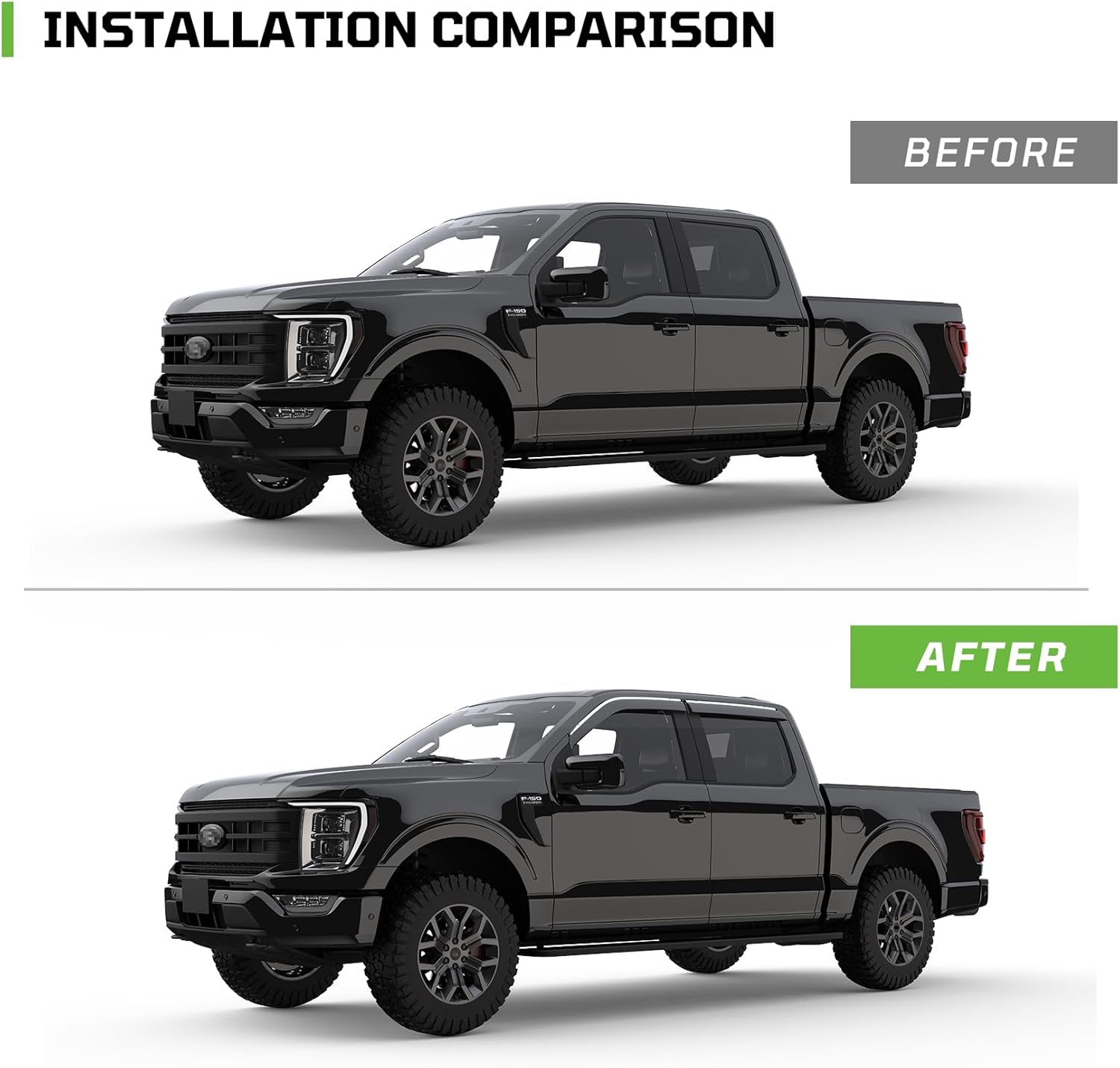 Window Rain Guards for 2015-2025 Ford F150 Supercrew Cab,Tape-On Rain Guards for Car Windows,Vent Deflector Visor,with Chrome Trim Window Visor,F150 Truck Accessories-4 Pcs