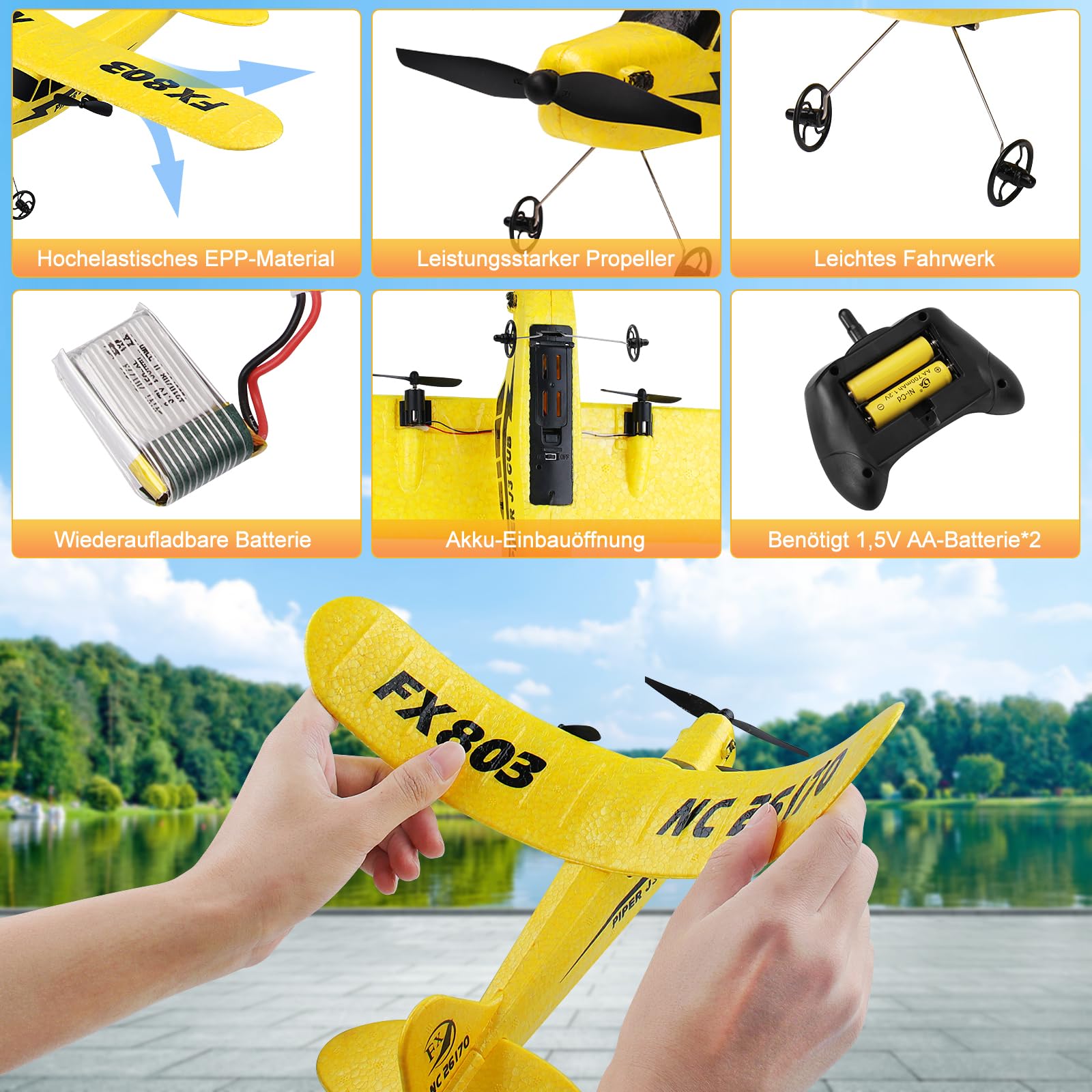 Henakmsl 2.4 GHz RC Aeroplane 2 CH Avión teledirigido, RTF para Principiantes, niños y Adultos, Juguete con Carga USB Amarillo | Juguete compacto RTF con control remoto de 2,4 GHz y carga USB, fácil de volar para principiantes