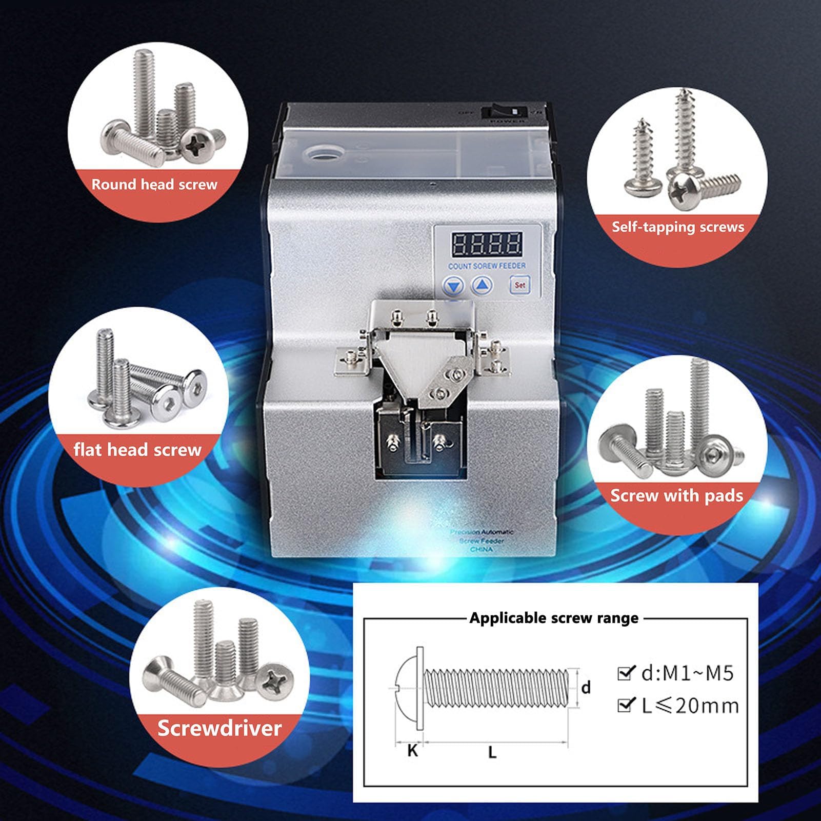 Alimentador automático de tornillos, máquina de disposición de tornillos orbitales ajustables para embalaje industrial, solución de automatización de tornillos eficiente y versátil