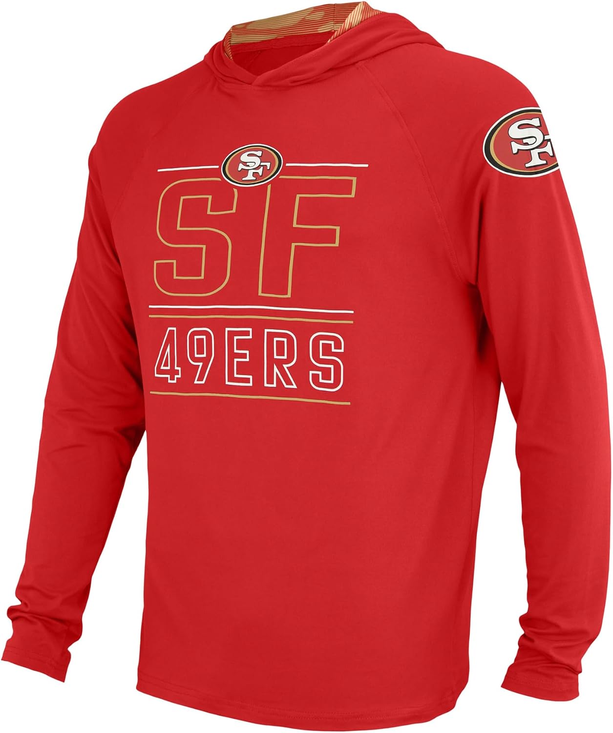 Zubaz NFL Men's Team Color Pullover Hooded Active Shirt With Outline Graphics And Camo Lines Accents