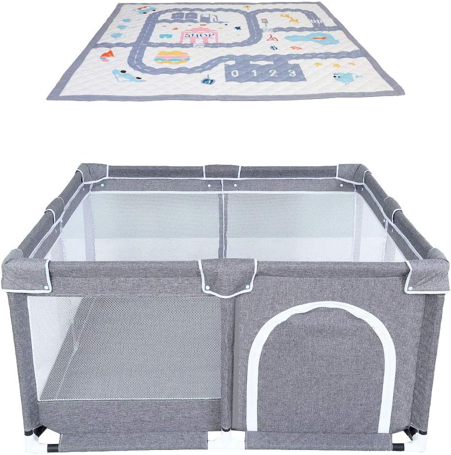 Star Ibaby Oxford XL + Mat – Ultralight Baby Playpen with Ultra Soft Carpet – Soft Grey Colour