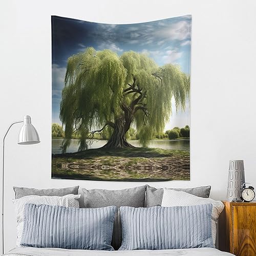 Miniatura 4 de YAzgaN Tapiz decorativo de pared de árbol de sauce de 60 x 51 pulgadas, textura suave, duradero, agradable al tacto y ligero, perfecto para colgar