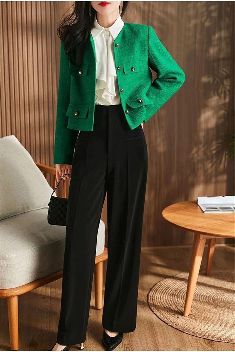 Women's Style Small Fragrance Coat Tweed Short Jackets Coat