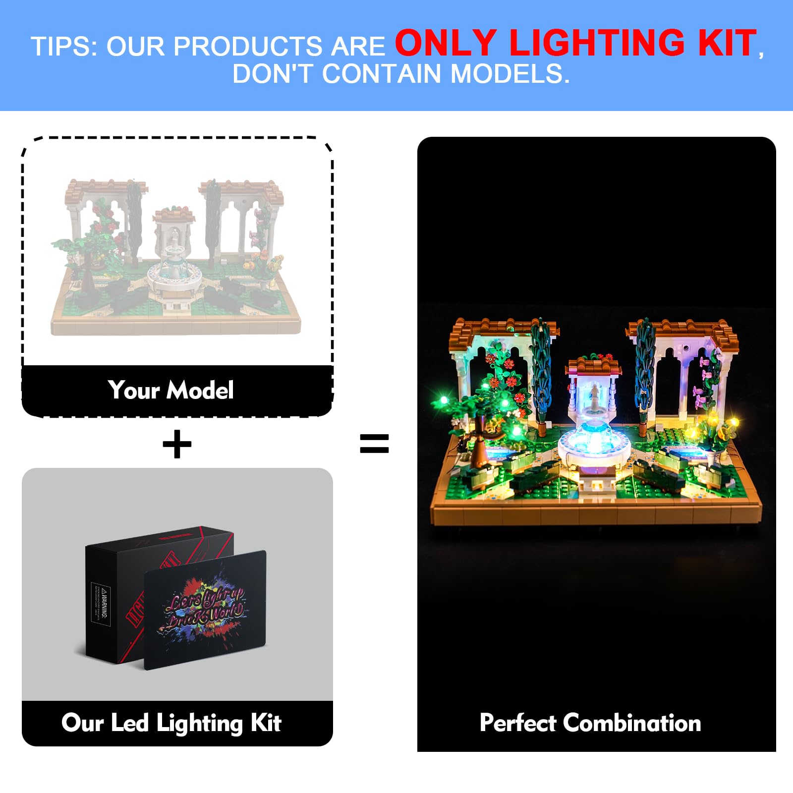 LocoLee Led Light Set Compatible with Lego Fountain Garden RC Led Decoration Lighting Kit Compatible with Lego 10359 Building Blocks Model,Only Lights Set,No Model - Image 3
