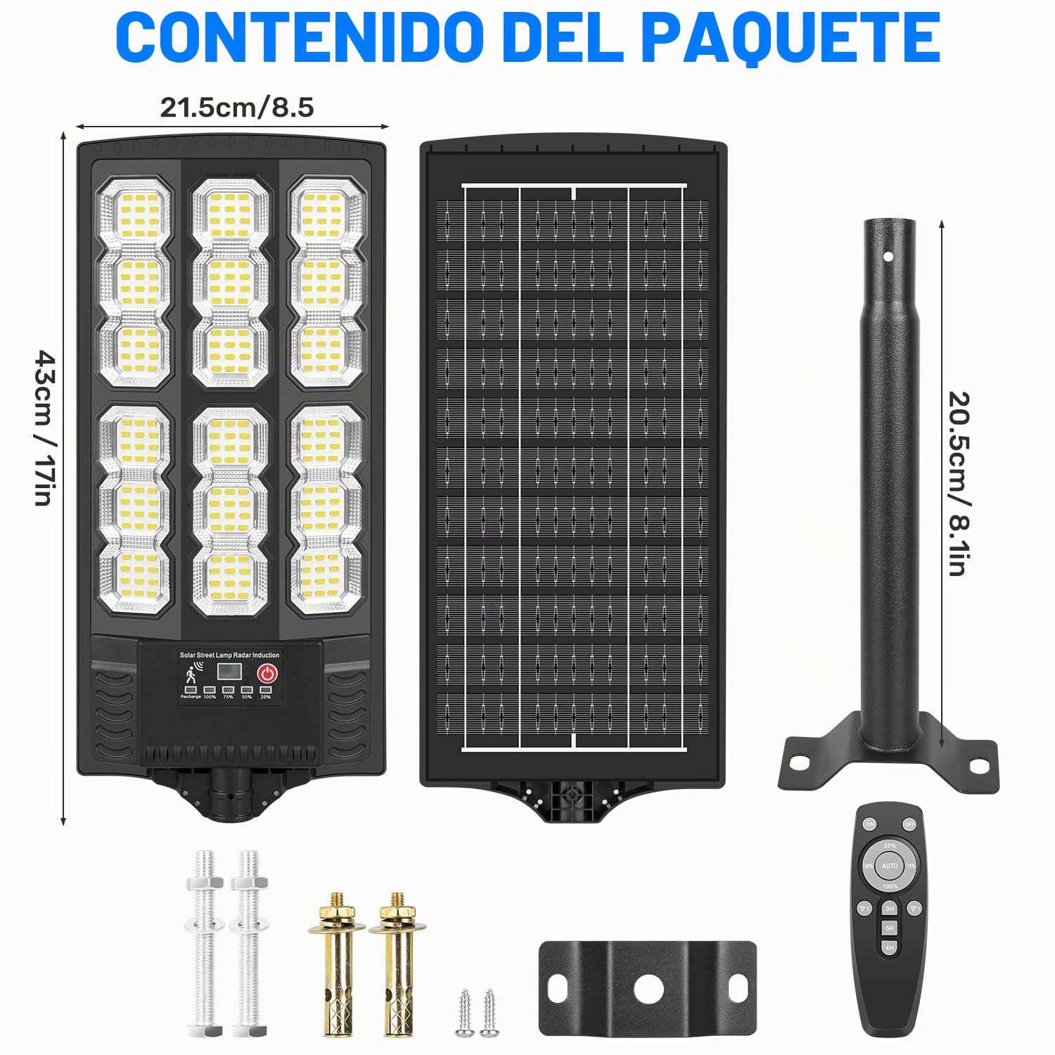 Farolas Solares Exterior 800W 6500K, IP66 Impermeable Farola Potente con Control Remoto, Foco Solar Luz de Seguridad de Movimiento, Luz Solar Exterior para Calles, Patio, Jardín (2 Unidad)