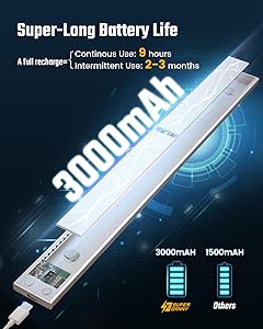 SUPERDANNY 16 Inch Under Cabinet Lights, Hand Wave Sensor 65 LED Under Cabinet Lighting, Upgraded Rechargeable 3000mAh Battery Cordless Under Counter Lights for Kitchen, Closet, Workbench, 2/Pack