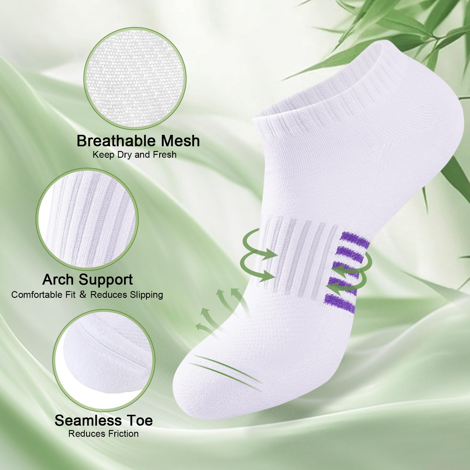 Ankle Socks for Women, 6/12 Pairs Bamboo Viscose Breathable Cushioned Moisture Wicking Athletic Running Casual Low Cut Socks - 4