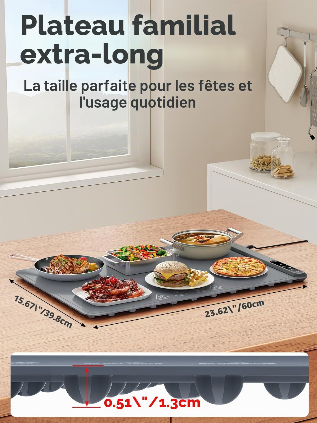 Anifrim Chauffe Plat Électrique, Plaque Chauffante Pliable Flexible avec Température Réglable, Chauffe Assiette à Réchaud pour Buffets Fêtes Banquet-Gris