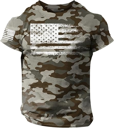 JSFOIRYROU Camiseta de manga corta con estampado de bandera estadounidense para hombre, camiseta patriótica de verano de manga corta y ajuste
