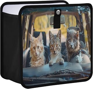 Car Trash Can Funny Cat Driving Cute Animal Foldable Hanging Car Trash Bag Bin Auto Garbage Can Leak-Proof(Large)