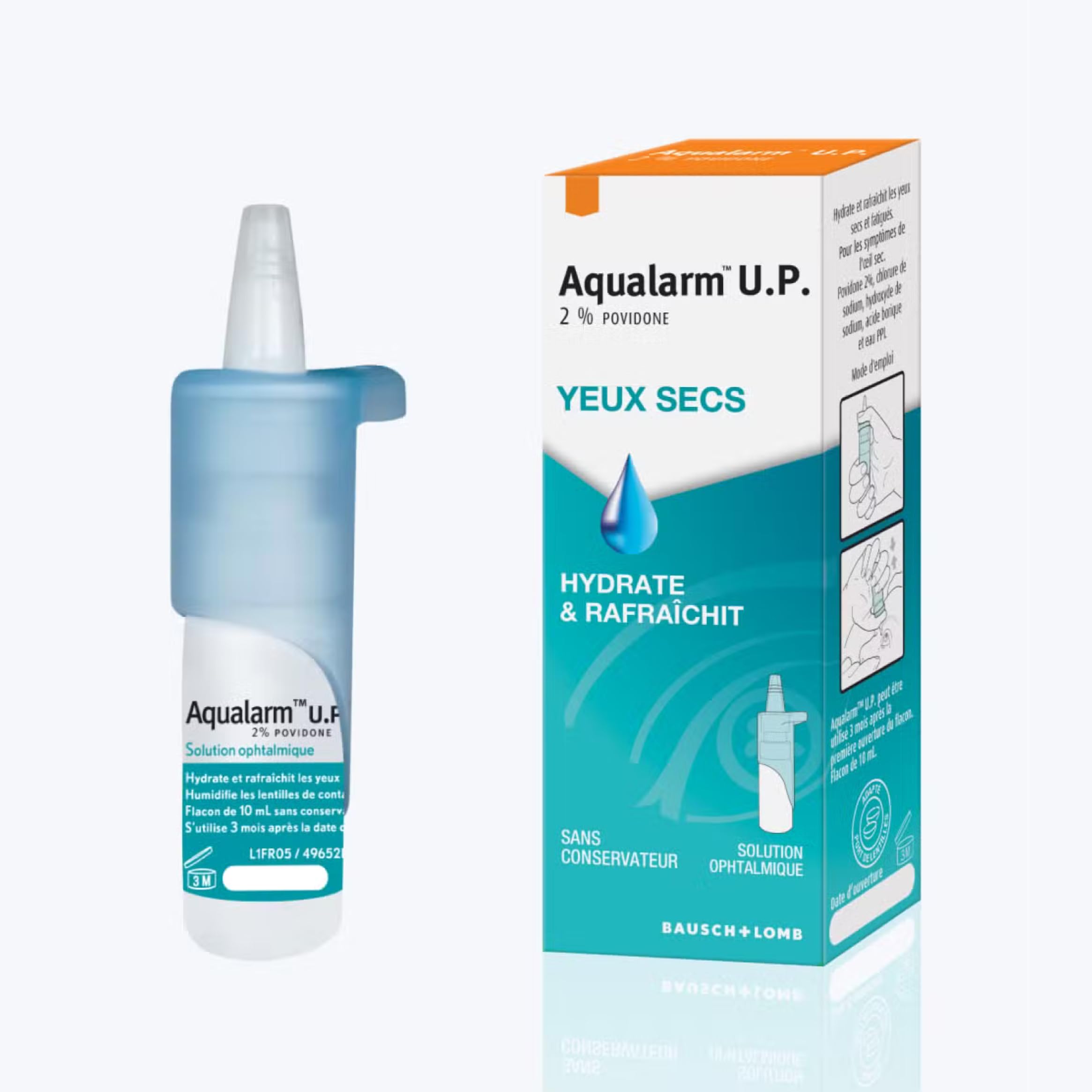 AQUALARM | UP Trockene Augen & Augenbeschwerden Flasche | Povidon 2% | Lindert Mäßige Augentrockenheit | Für Kontaktlinsen Geeignet | 3 x 10ml