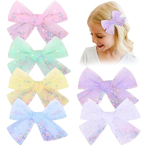 6 lazos de tul para el cabello para niñas, lazos de CN para niños pequeños con cocodrilo estrella con purpurina, pasadores coloridos para el disponible en Yaxa Peru