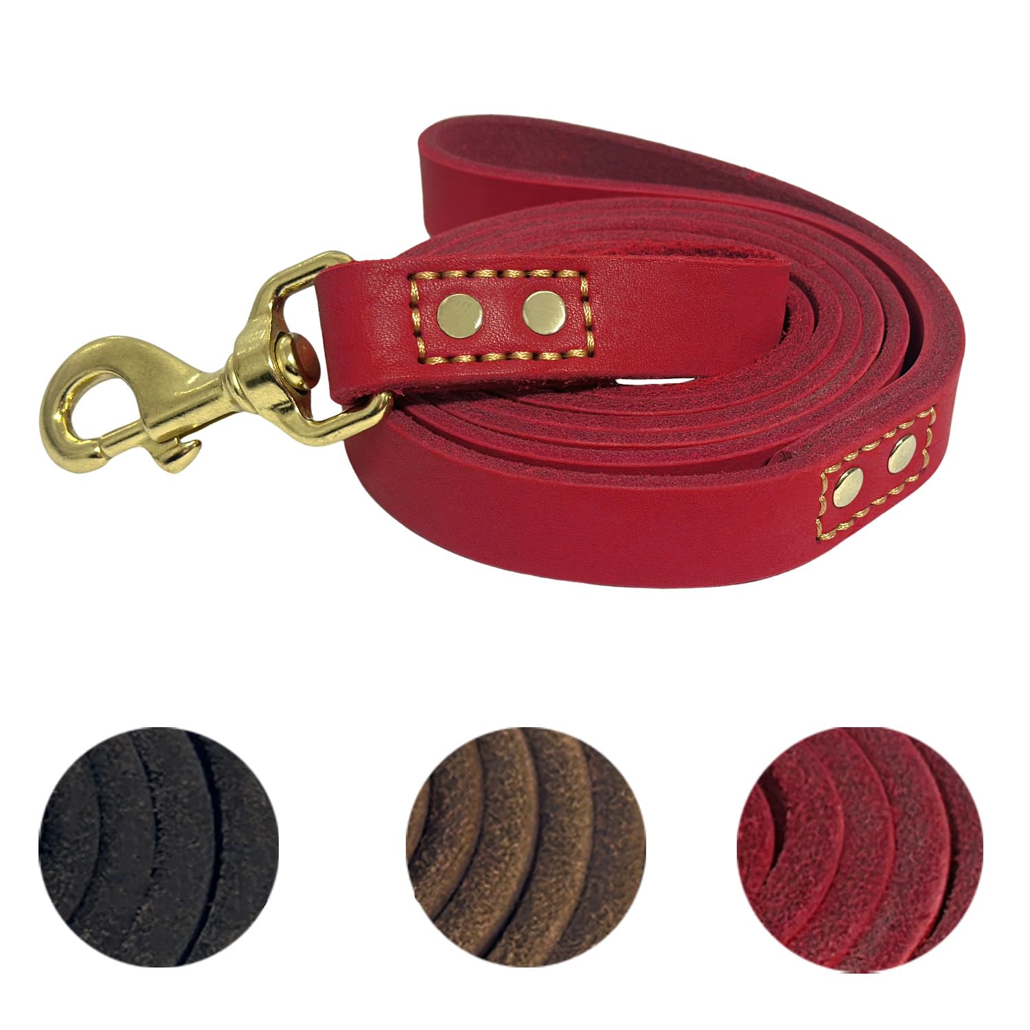Heavy Duty Leather Dog Leash 6 ft x 1 inch,Strong Double Stitched Genuine Leather Pets Training Leash for Walking,Soft Handle and Durable Lead for Small Medium and Large Dogs Red