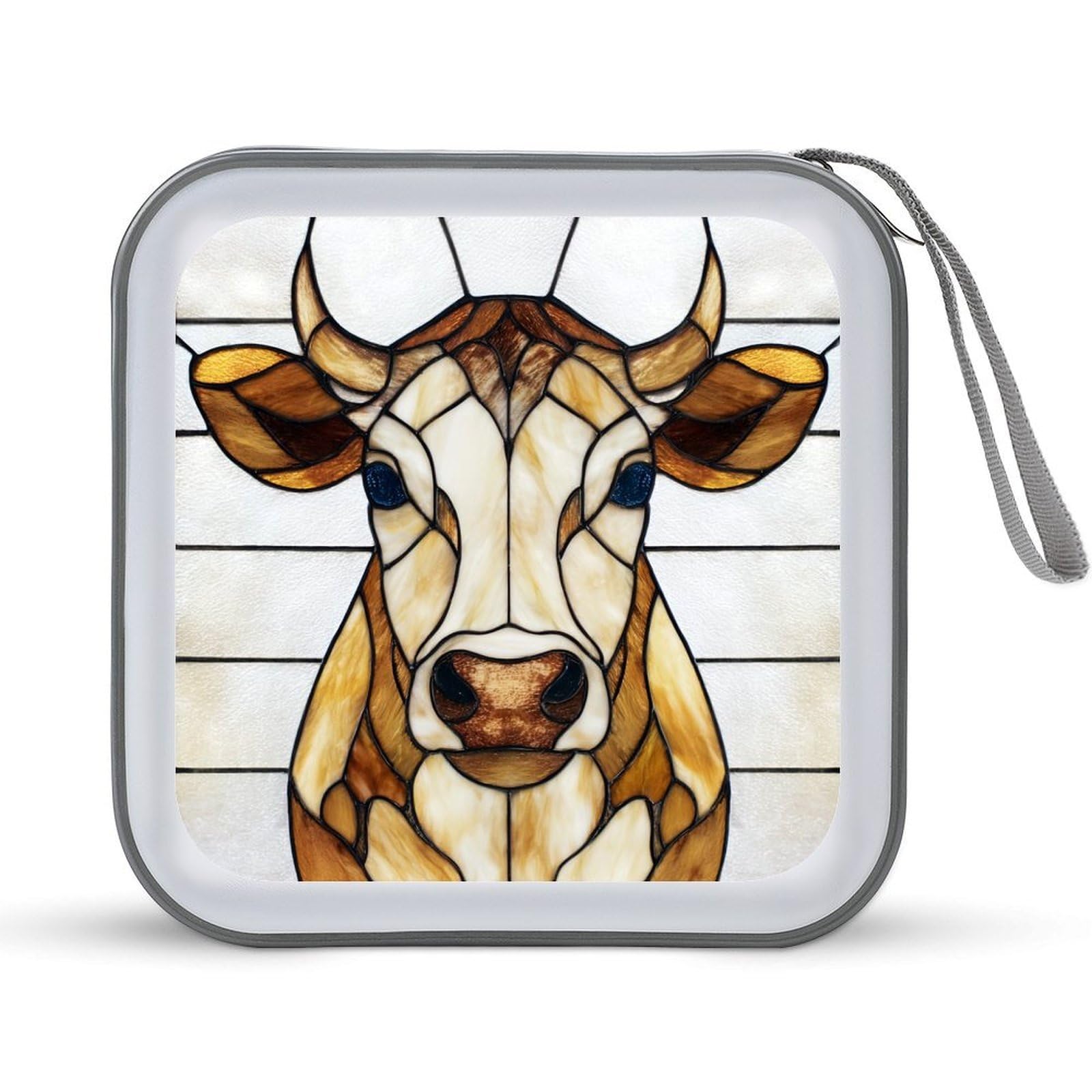 Jubonexis Simple Stained Glass Cattle CD Case DVD Storage Case Portable for Car Home Travel