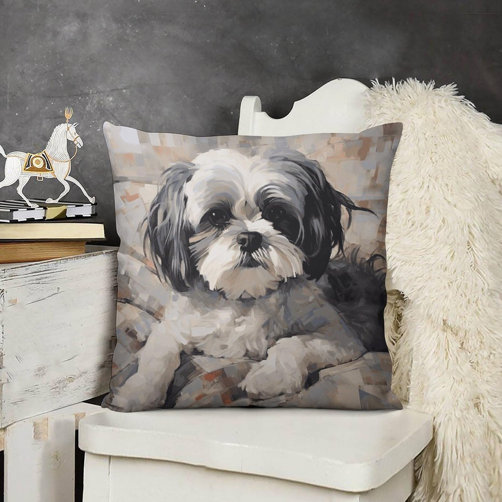 FodPand Decorative Shih Tzu Throw Pillow Covers 18x18 Soft Plush Cozy Cushion Cases with Invisible Zipper Body Pillowcase Square Accent Pillow Shams for Couch Sofa Bedroom Living Room