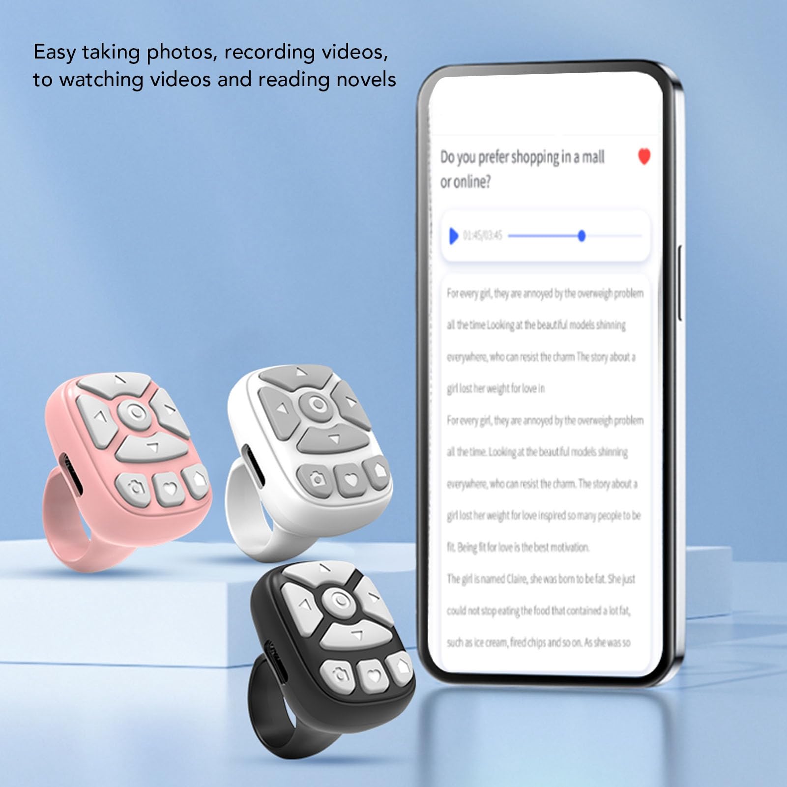 Bague Télécommande Bluetooth - Contrôle à Distance Pour TikTok, Liseuse, Photo/vidéo - Compatible IOS/Android