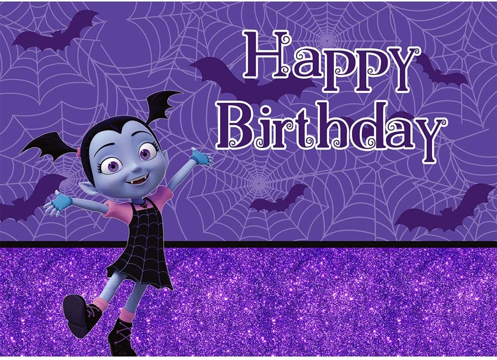 Photography Backdrop 7x5ft Purple Bling Background Vapirina Birthday Party for Girls One Years Old Baby Backdrops