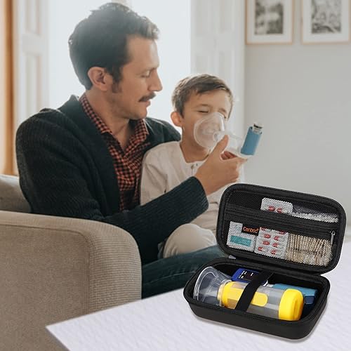 Miniatura 7 de Canboc Estuche de transporte duro para inhalador de asma, espaciador de inhalador para adultos y niños, cubrebocas, estuche de inhalador de viaje