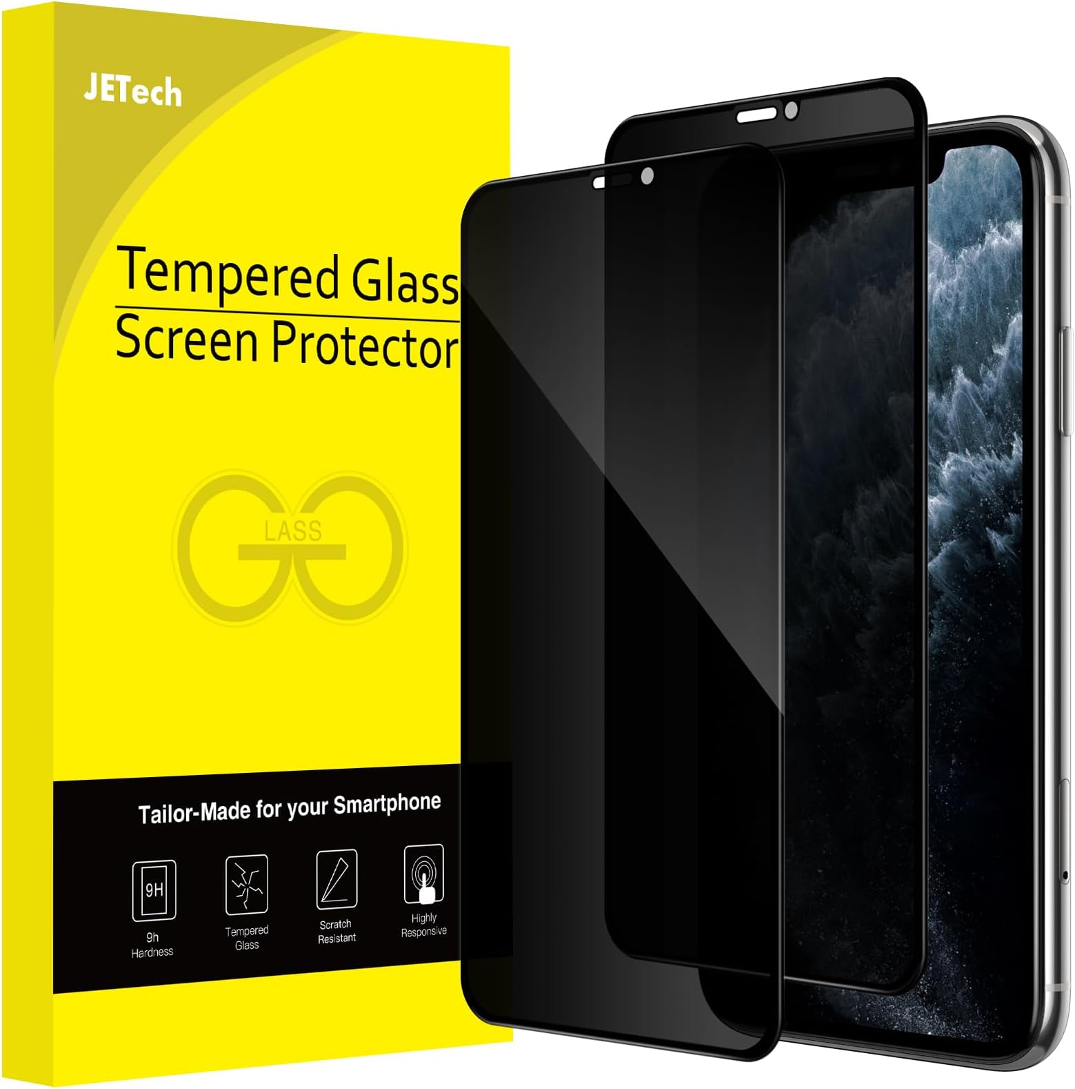 JETech Privacy Full Coverage Screen Protector for iPhone 11 Pro/X/XS 5.8-Inch, Anti-Spy Tempered Glass Film, Edge to Edge Protection Case-Friendly, 2-Pack