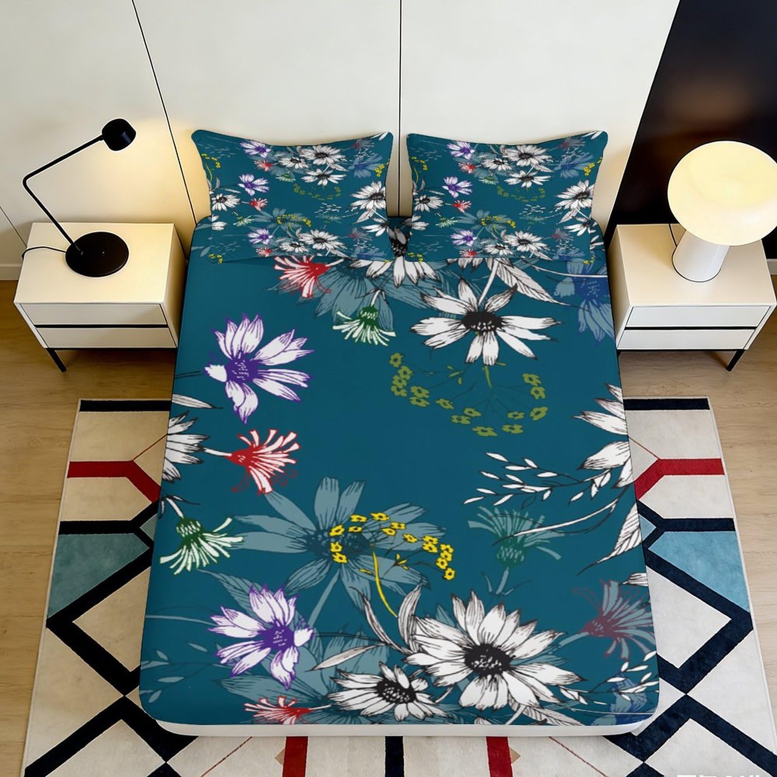 Dhbaneiok Style-5 3D Printed Botanical Floral Fitted Sheet Microfiber Soft Blue Artistic Mattress Cover For Bedroom Guest Room Decor 90X200x25cm
