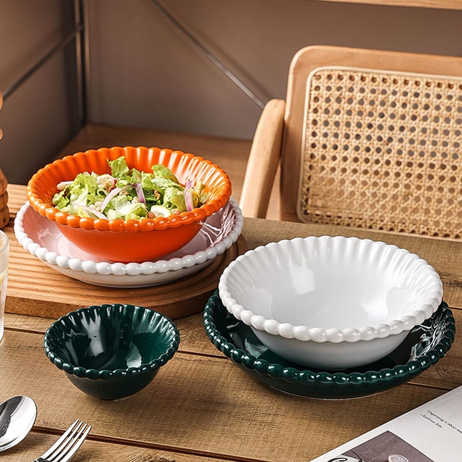 platos, platos profundos, Tazón de ramen, plato hondo de cerámica grande, ensaladera de pasta, tazón grande for servir, filete. Ensaladera de frutas grande for cena, redonda, 9 pulgadas, blanca (color