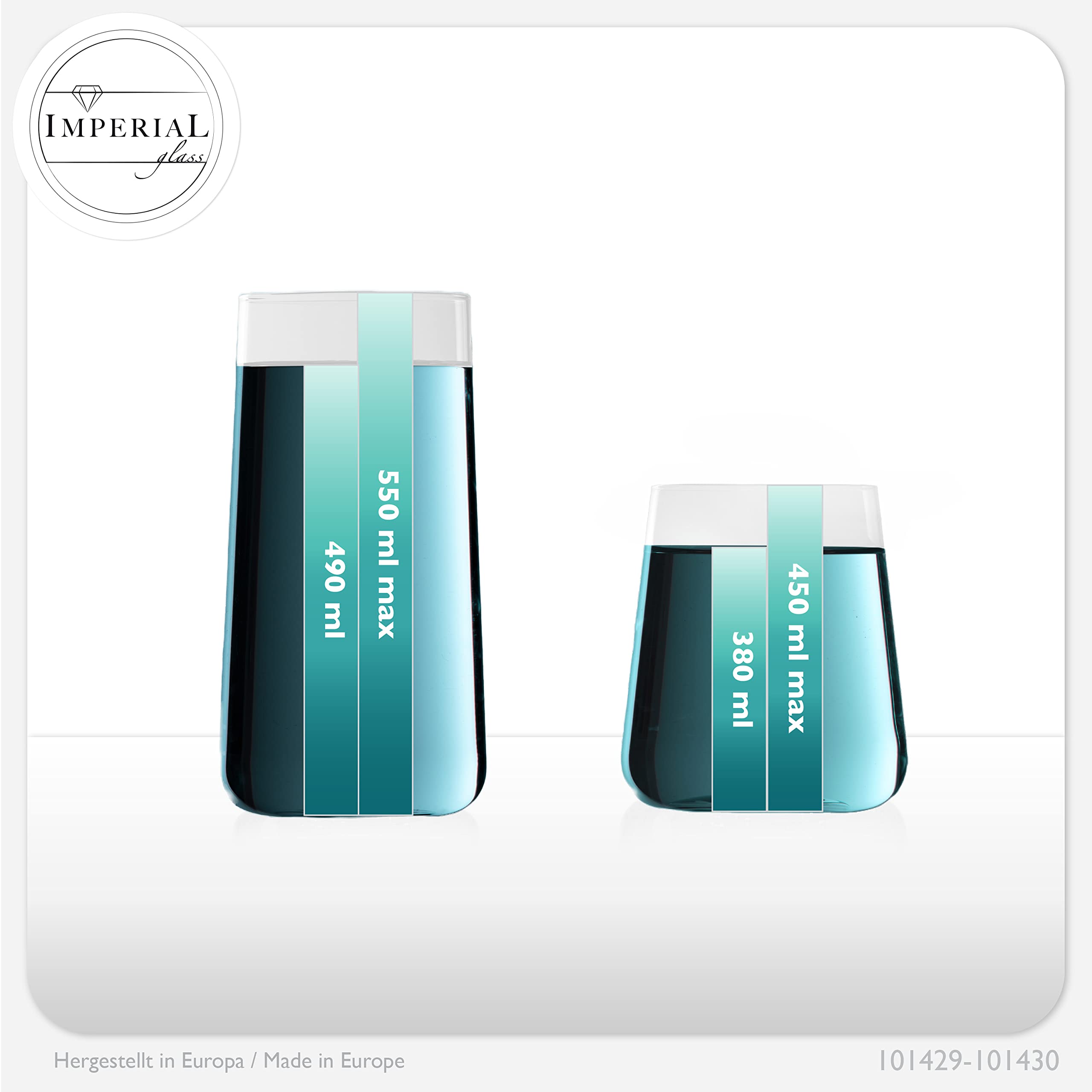 Imperial - Juego de vasos de cristal (450 ml y 550 ml, 12 piezas)