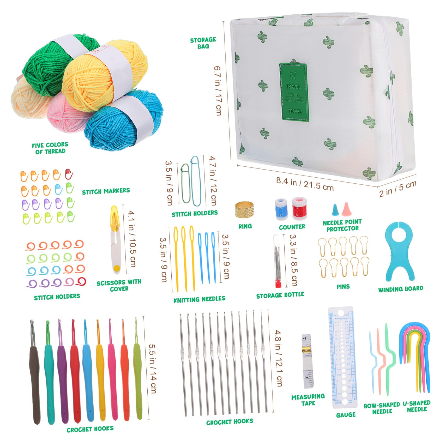 OHPHCALL Uncinetto Professionale con Kit Strumenti Filato e Borsa Trasporto per Principianti Hobby Lavoro Maglia Ferri Completo di Accessori e Materiale per Lavori Artigianali