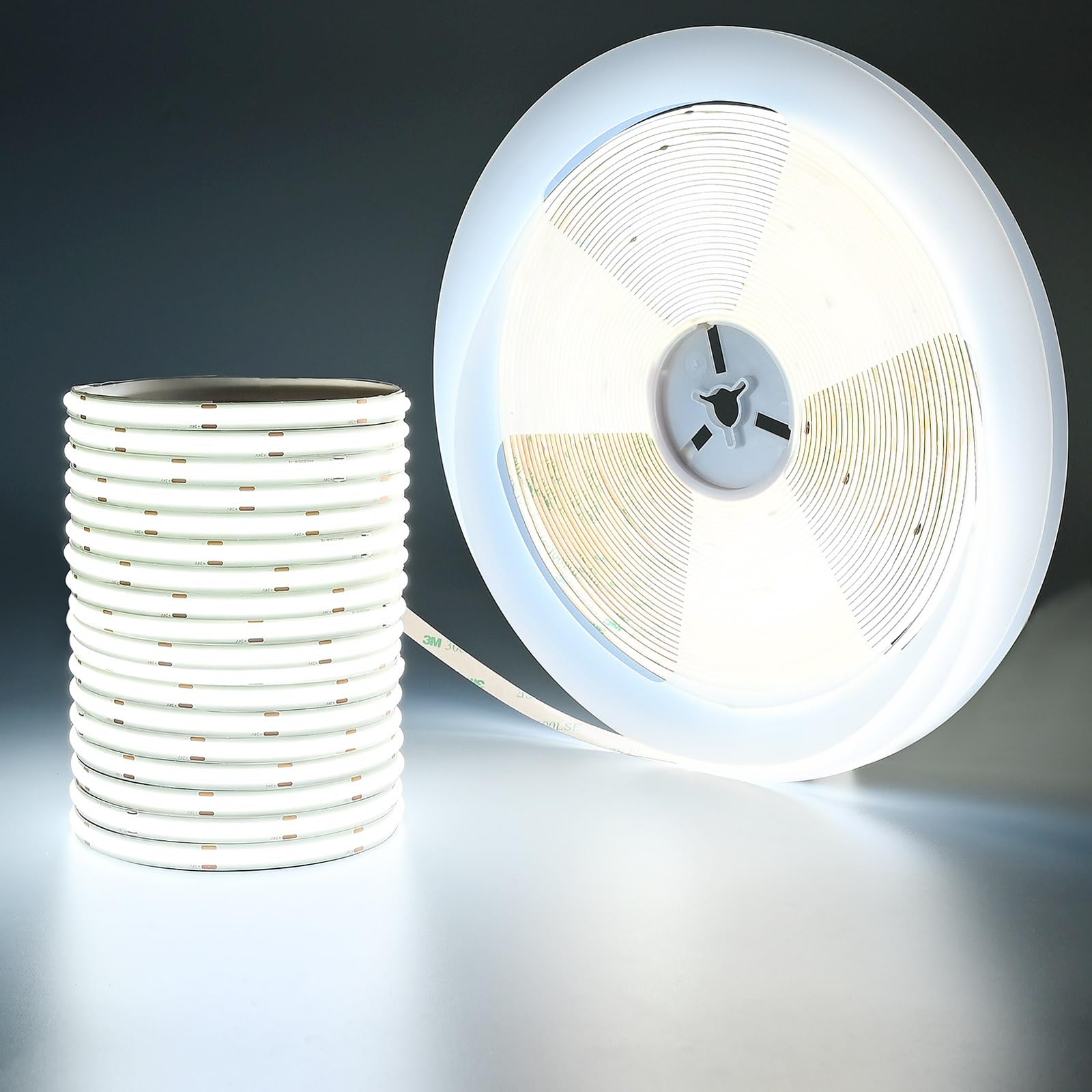 GOMING 24V 20M COB LED Strip Light Cool White 6000K 146W 9600LEDs 14000Lm Uniform Glow CRI 93+ Flexible IP20 Not Waterproof LED Tape Lights for DIY Factory Bedroom Home Decor(No Power Supply)