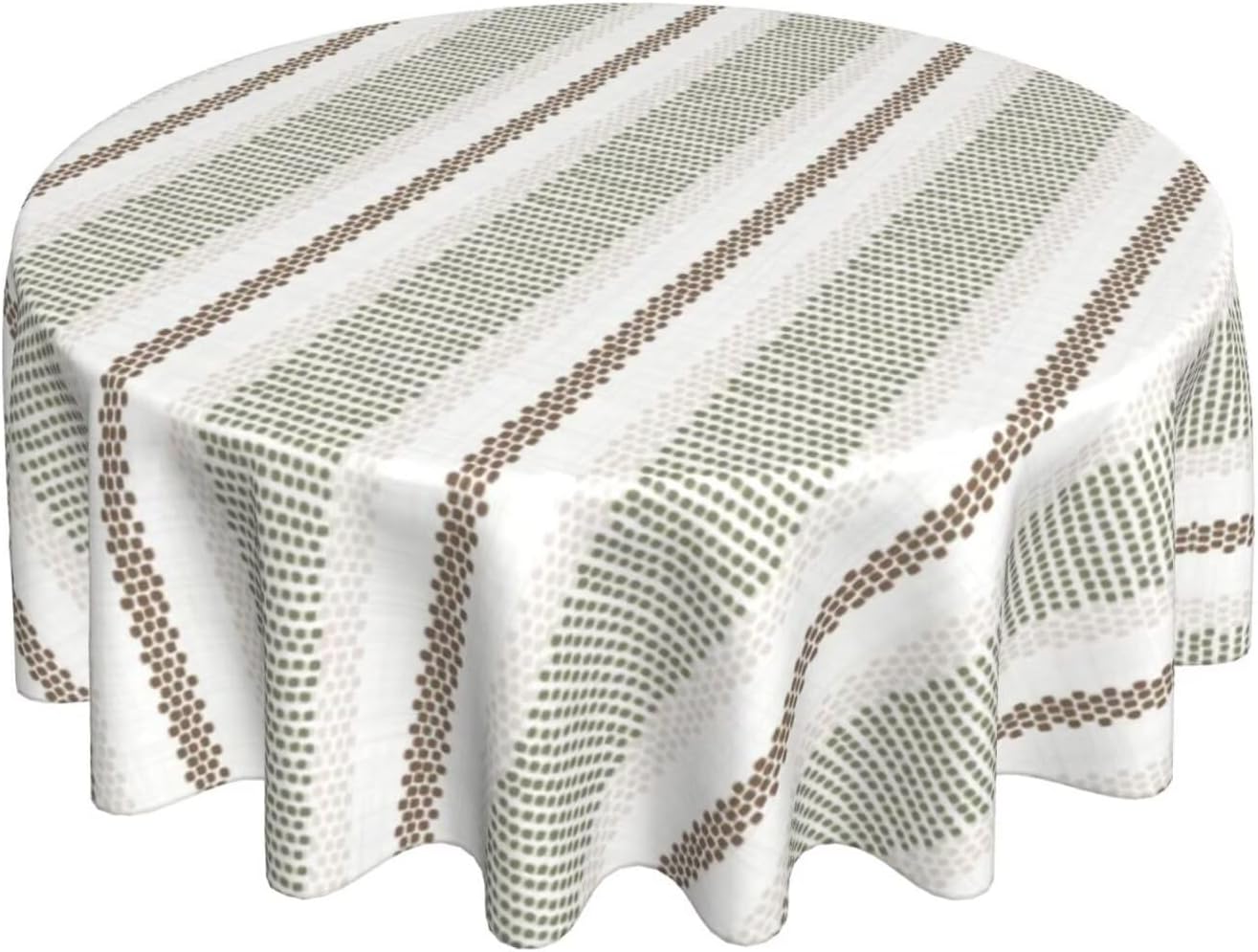 Boho Modern Polka Dot Round Tablecloth 70 Inch Abstract Simple Art Table Cover Green Brown Stripe Washable Decoration Tablecloth Indoor and Outdoor Dining Table Home Party Decor