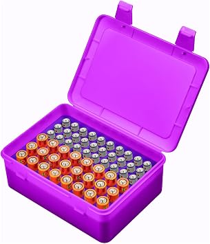 Battery Organizer Storage Box, Garage Case Holder for 24* AA, 30* AAA Batteries Bag Not Include Batteries Pack purple