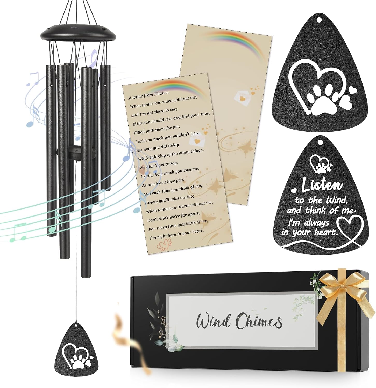 Dog Memorial Gifts for Loss of Dogs, 25 Inch Black Pet Memorial Wind Chime, Loss of Dog Sympathy Gift, Bereavement Remembrance Gifts for Pet Passing Away, in Memory of Dogs Outside Garden Decor