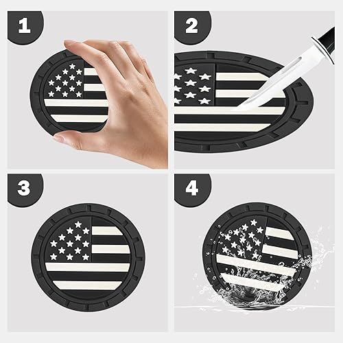 Miniatura 3 de Paquete de 4 posavasos para automóvil, 2.75 pulgadas, bandera estadounidense, con inserción de la bandera de Estados Unidos, antideslizante, a