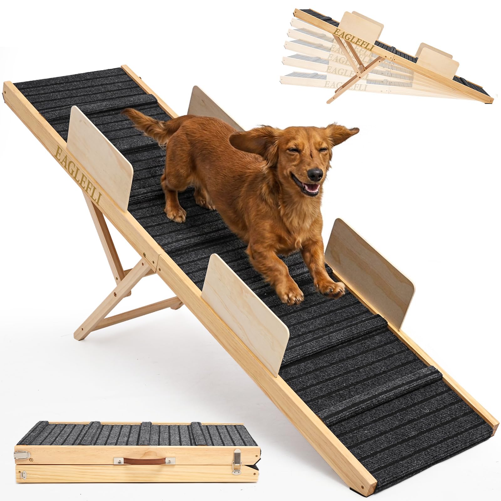 Portable Folding Wooden Pet Ramp, 160cm Long, 6 Adjustable Heights