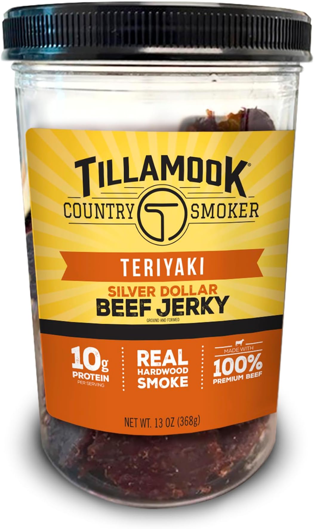Tillamook Country Smoker Real Hardwood Smoked Silver Dollar Jerky, Teriyaki, 13 Ounce