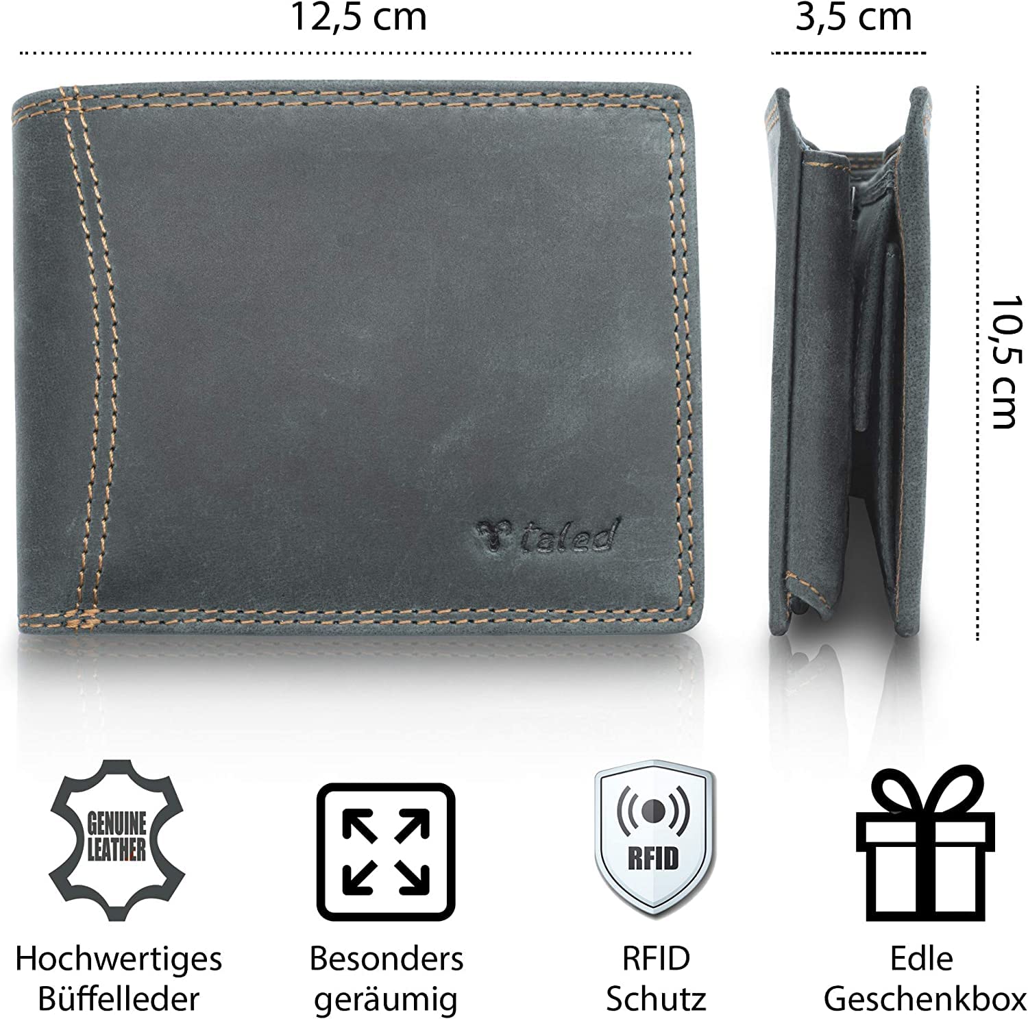 TALED Genuine Leather Wallet - RFID Blocking Wallet for Men, 12 Card holder with Coin Pocket for Men with Gift Box