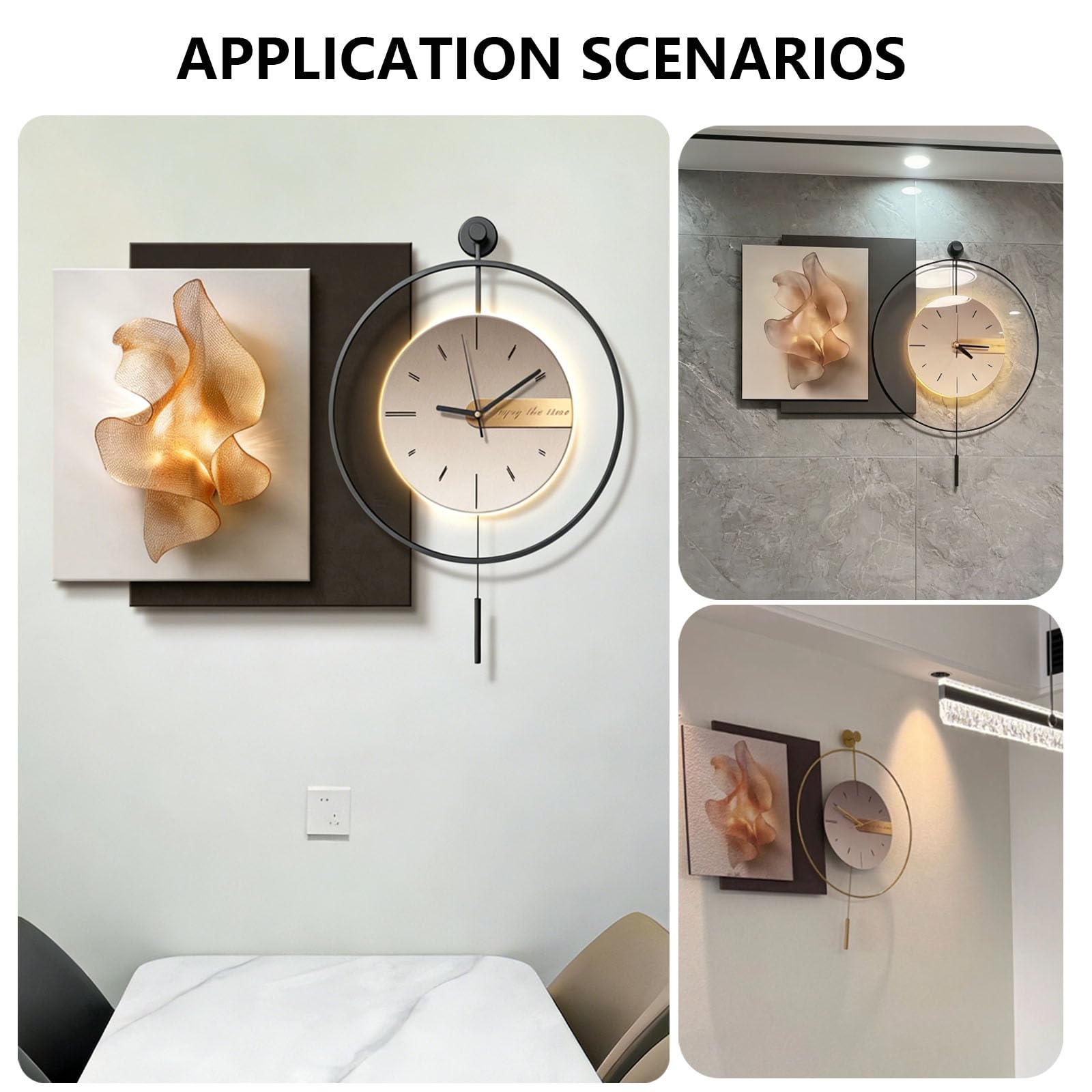 Cuadro Decorativo En 3d Arenisca Con Reloj Pared Reloj Pared Moderno Tira Luces Led Mecanismo Silencioso Ideal para Salones Dormitorios Y Pasillos StyleA 60x60cm/23.6x23.6in
