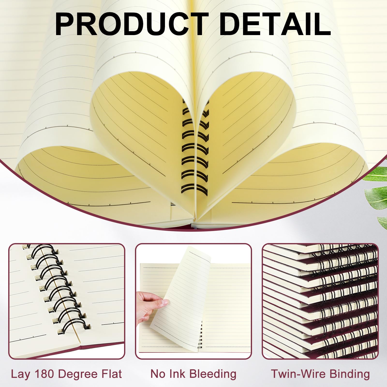 Yahenda Quaderno a spirale a righe per college, quaderni a righe, 21,3 x 14,9 cm, quaderni A5, carta spessa, per ufficio, affari, materiale scolastico (rosso vino, 18 pezzi)