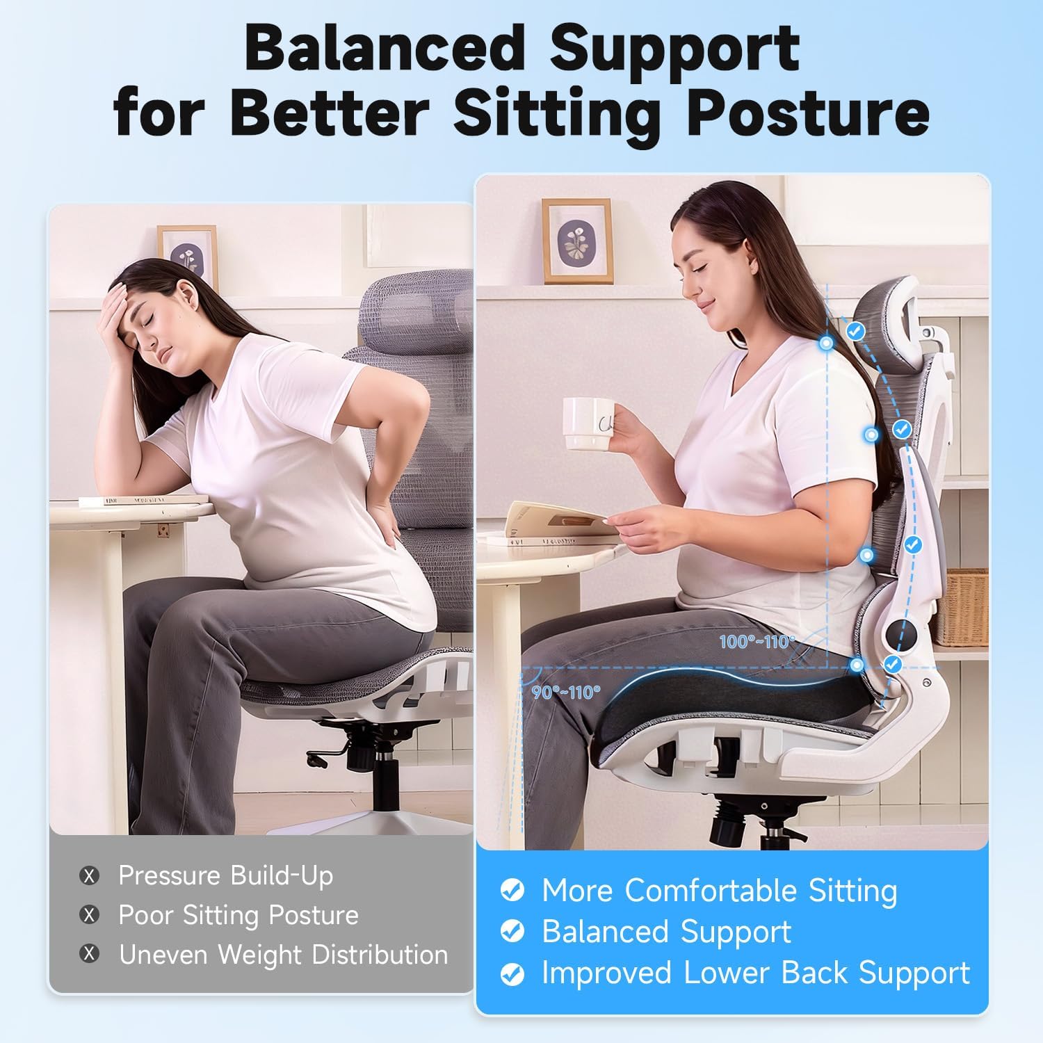 Seat Cushion for Office Chairs – Large U-Shaped Memory Foam Desk Chair Cushions for Long Sitting Comfort, Ergonomic Thick Support Pad for Work from Home & Daily Office Use