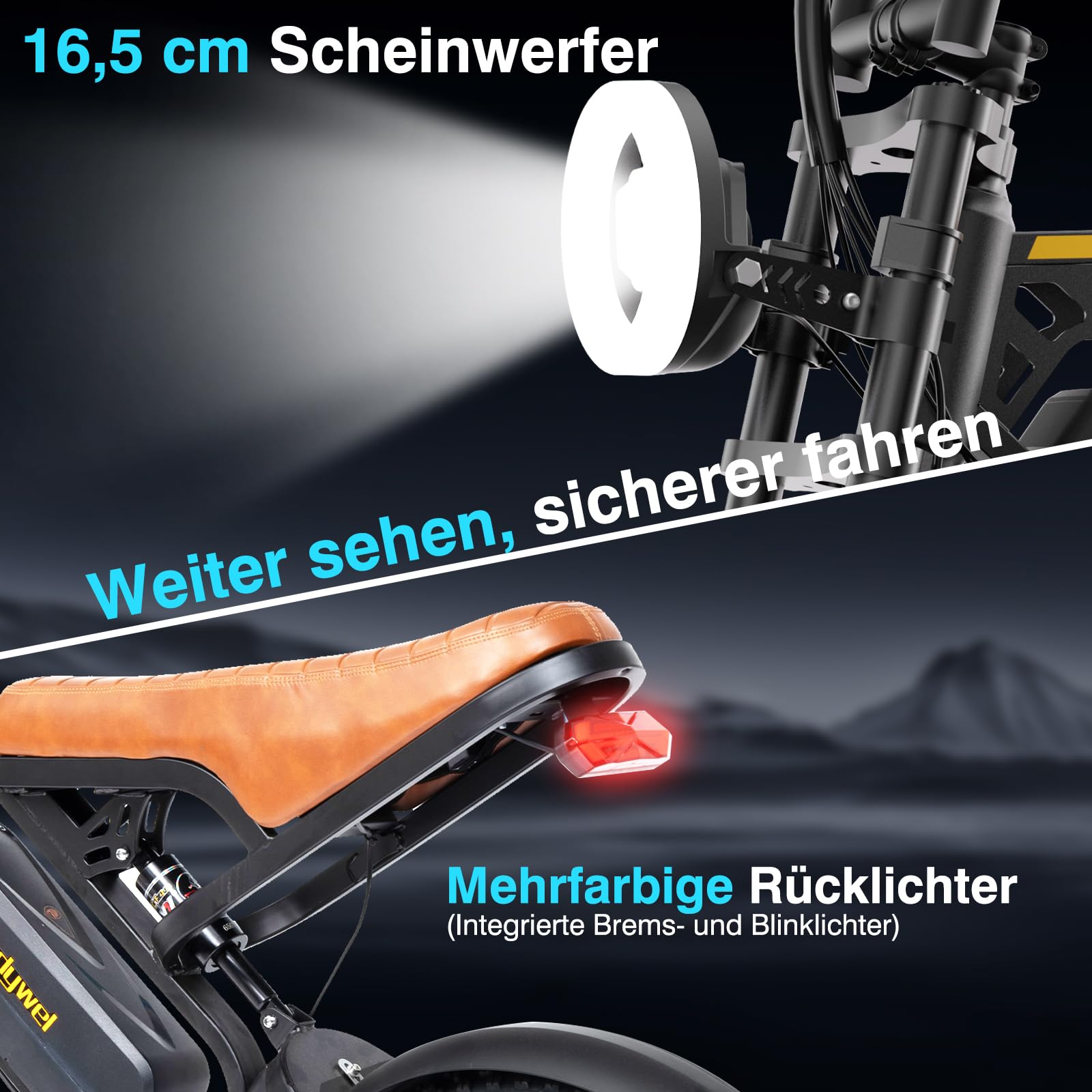 Bodywel M16 E Bike Herren Damen, 16x4.0 Zoll All Terrain E Fatbike City & Mountain, 48V 13Ah Akuu, 250W Motor, Reichweite 60-80km (PAS), LCD Display, Duale Lichter, Vollfederung Elektrofahrrad