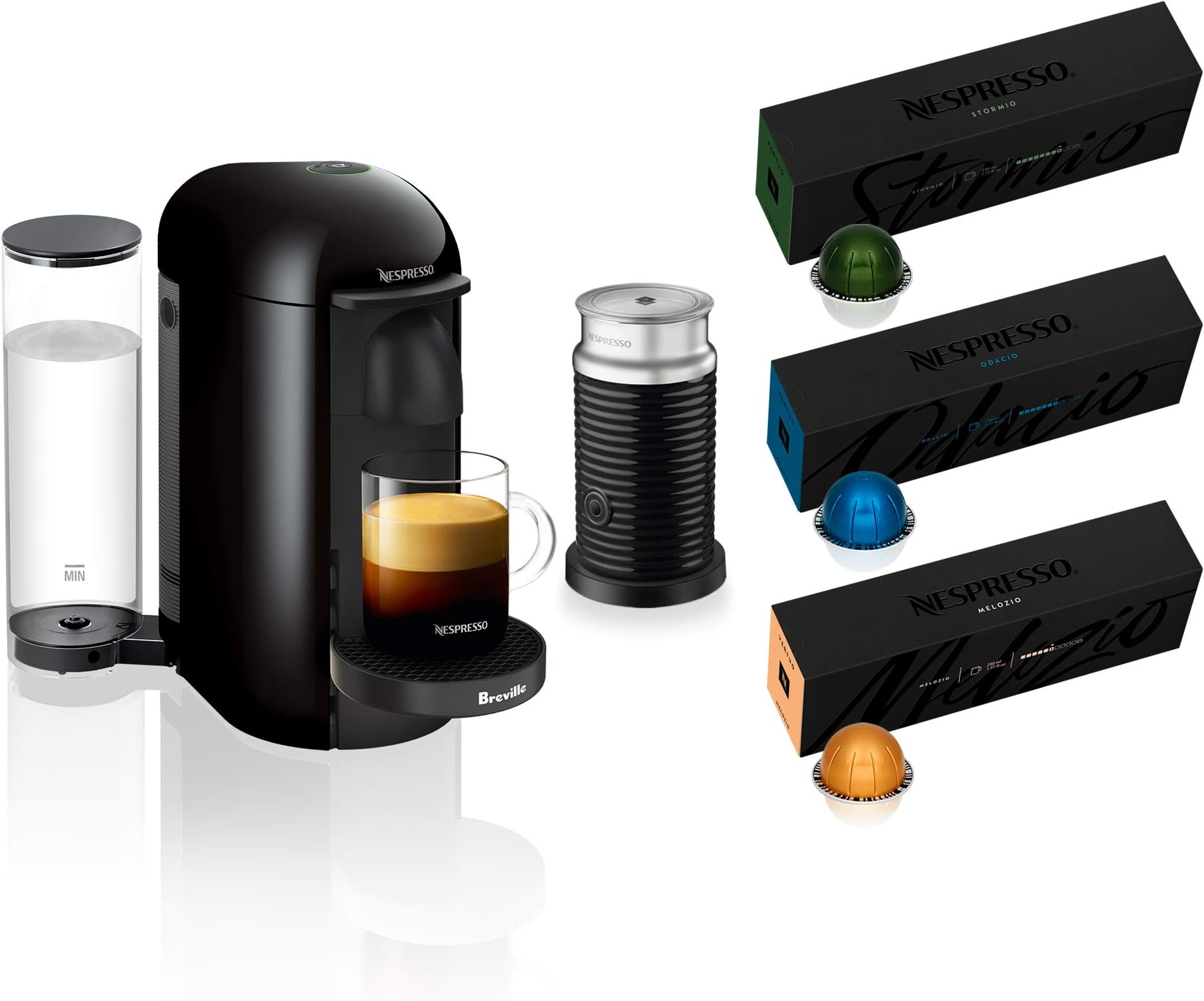 VertuoPlus Coffee and Espresso Maker by Breville Aeroccino, Ink Black AND