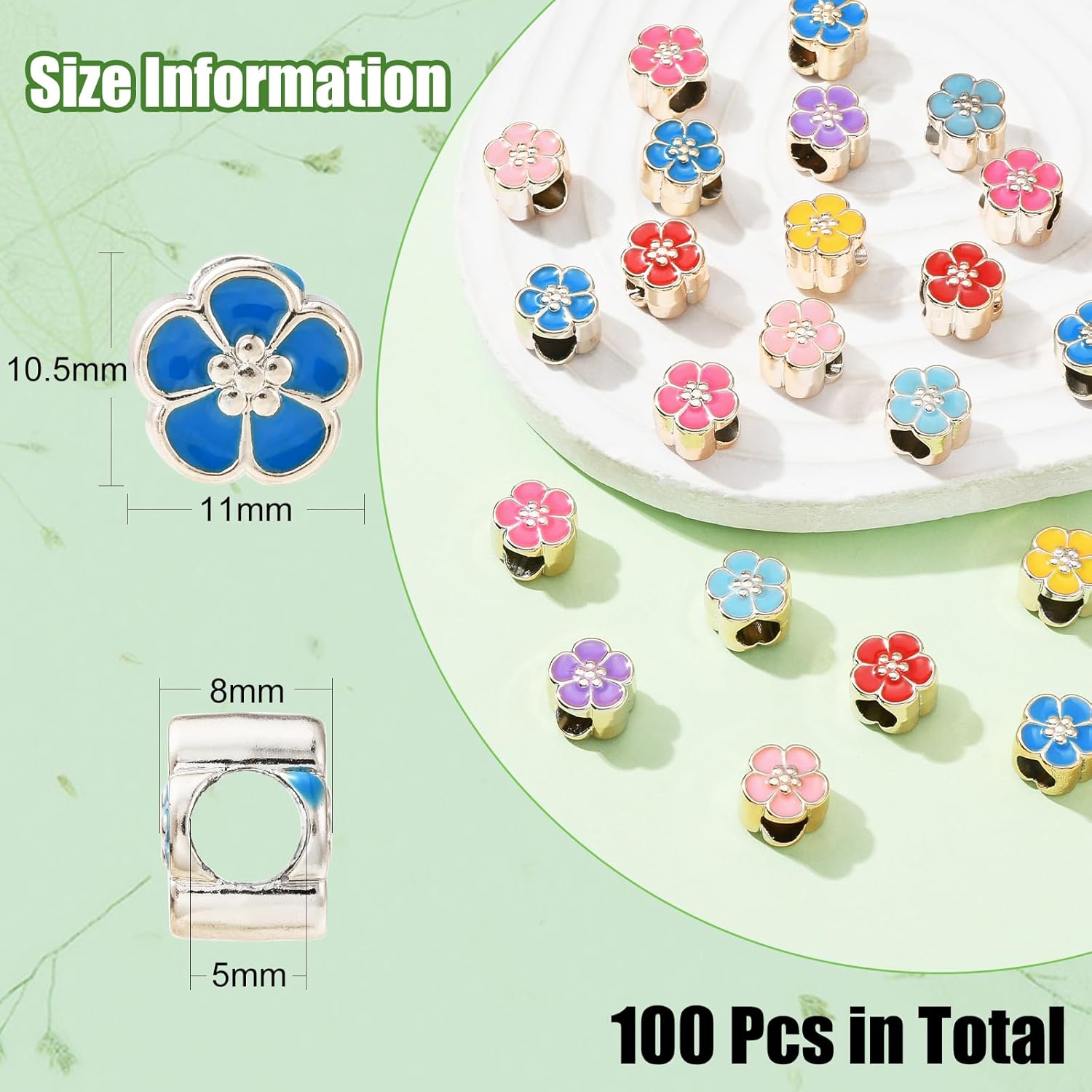 Ipotkitt 100 Pcs Random Color 5mm Hole Flower Acrylic European UV Plating Enamel Spacer Beads for DIY Bracelets Jewelry Making - Image 2