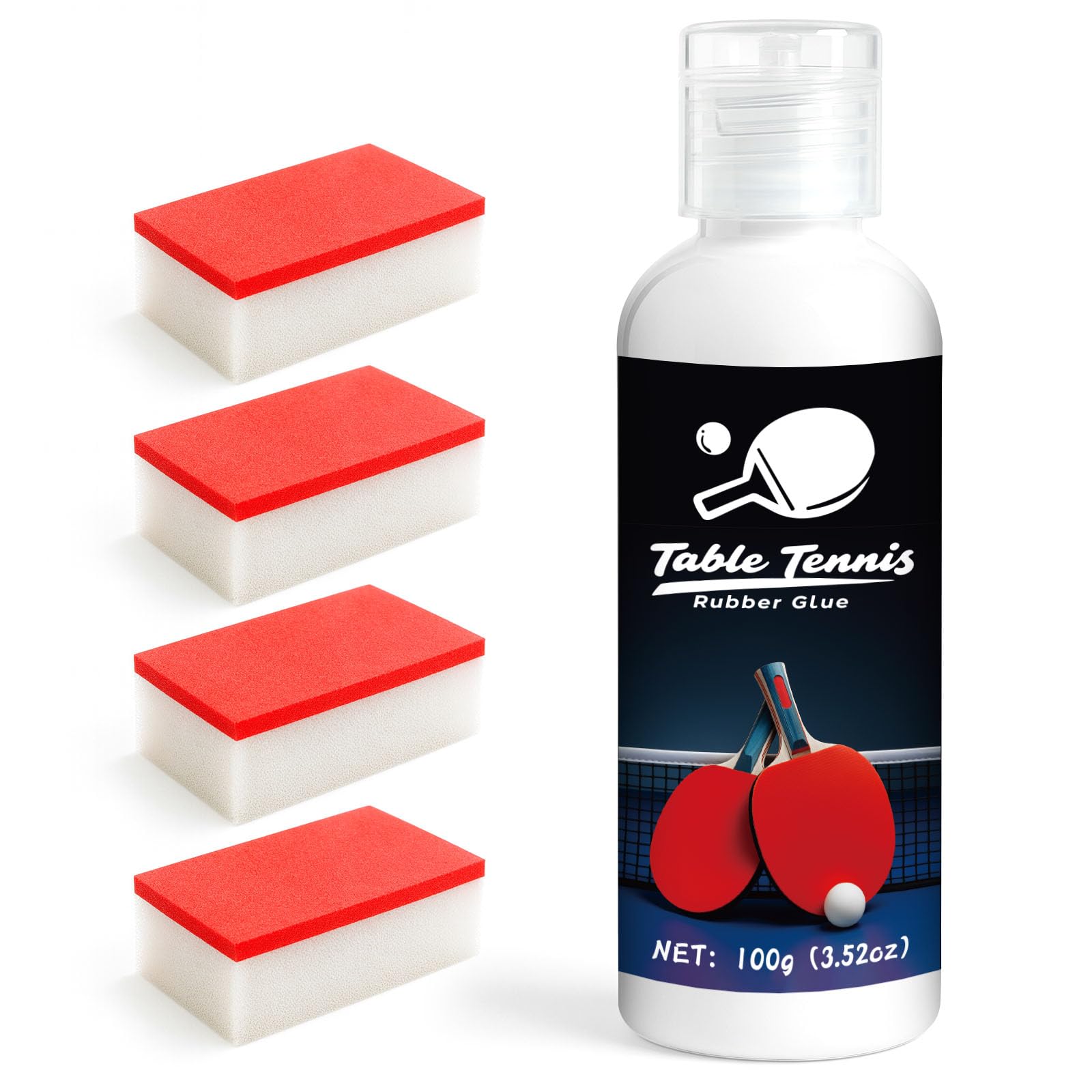 Colle de tennis de table de 100 ml, parfaite pour assembler une raquette de tennis de table, en caoutchouc, livrée avec 4 éponges