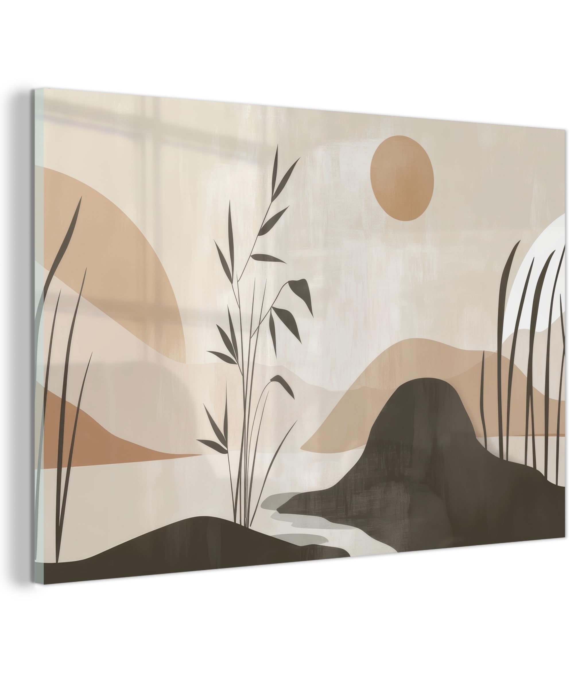 MuchoWow© Cuadro Impreso en Vidrio 60x40 cm Salón Moderno Dormitorio Imagen Elegante Decorativo Living Interior Regalo Japandi - Paisaje - Beige