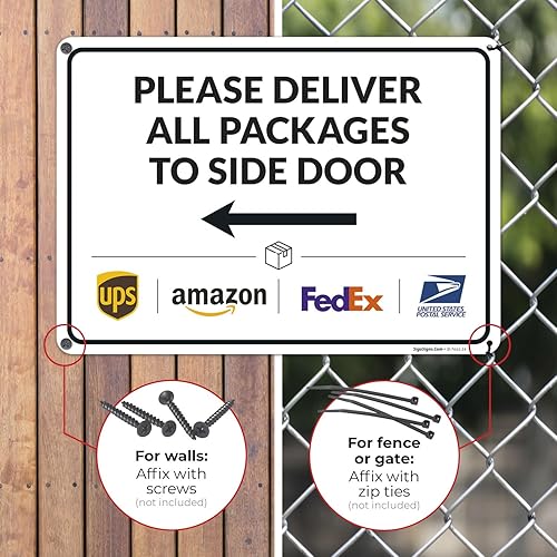 Vista 603 de Cartel de entrega del paquete, letrero de instrucciones de entrega, 10 x 7 pulgadas, aluminio 040 libre de óxido, resistente a la decoloración