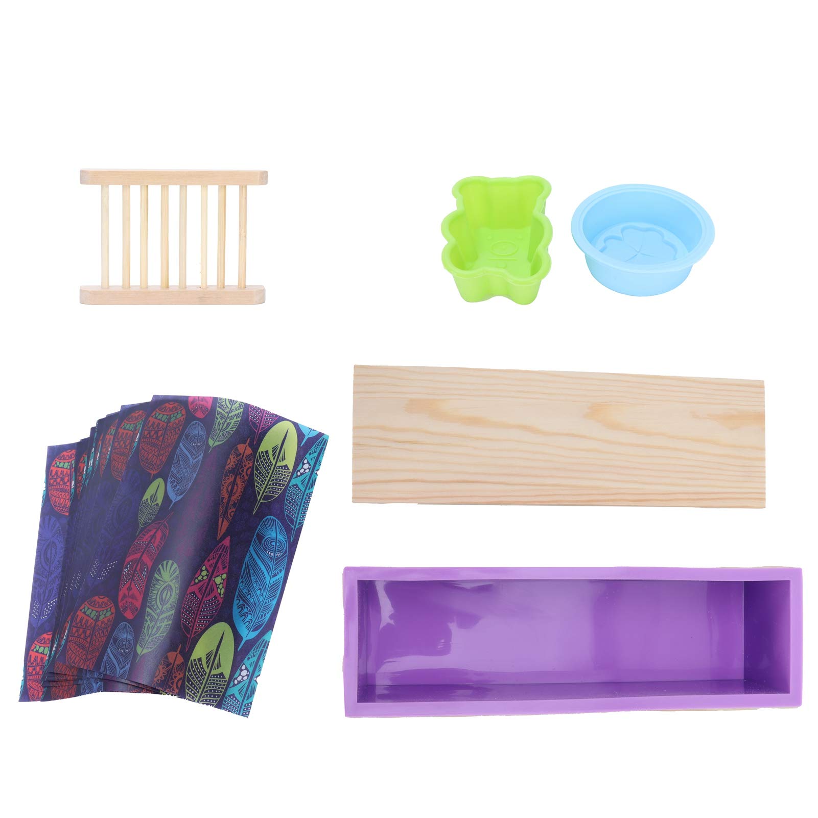 Kit de forma de jabón de silicona para bricolaje |4 en 1 con caja de madera |para (Purple)