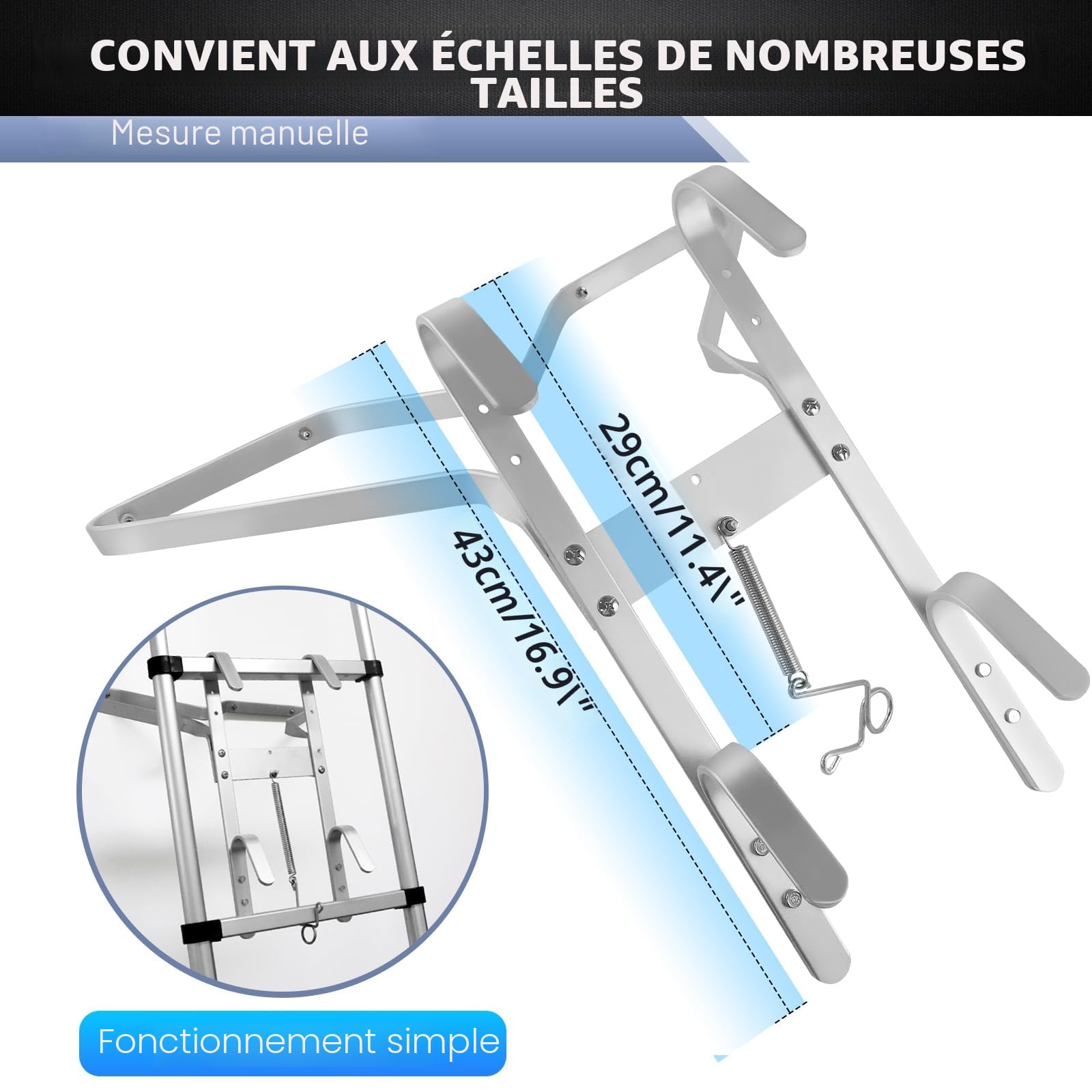 Écarteur d'échelle, accessoires d'échelle, antidérapant, coulissant latéralement, universel pour échelles d'extension, toit polyvalent, fenêtre plate