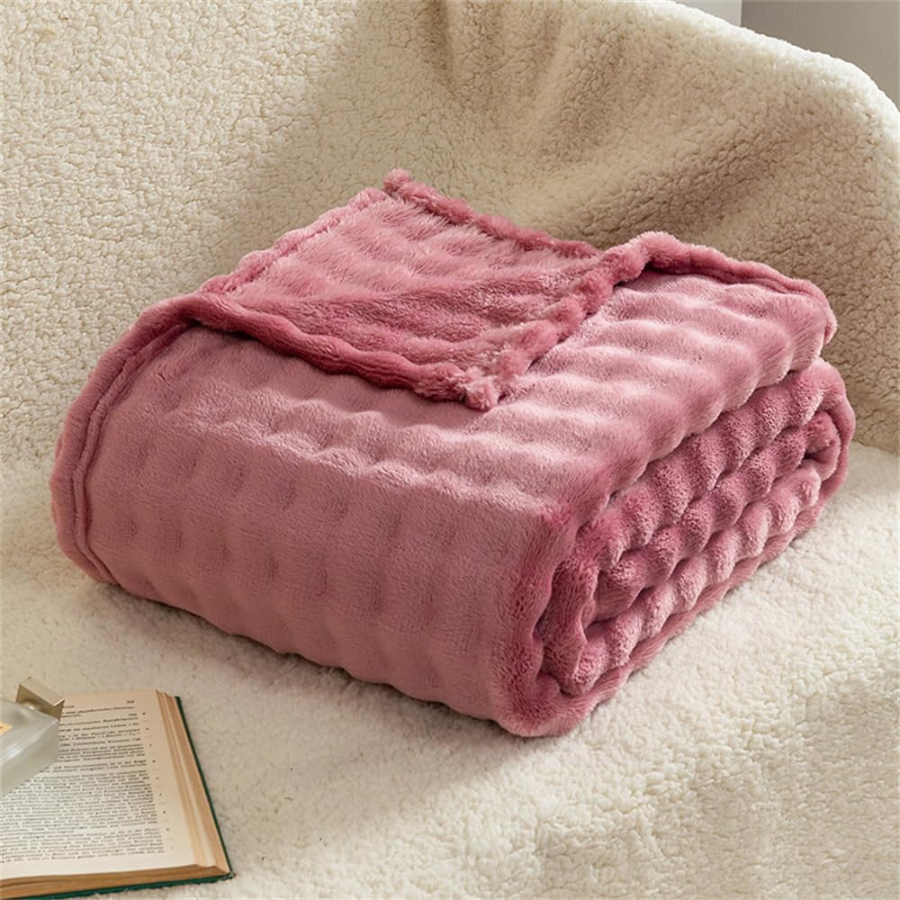 Mantas para Sofa de Franela, Terciopelo Burbuja Invierno Suave Acogedora y Cálida Manta Mantas de Cama Cubierta de Cama para Adultos y Niños, Manta Franela Pequeña (70x100cm,Rosa Morado)
