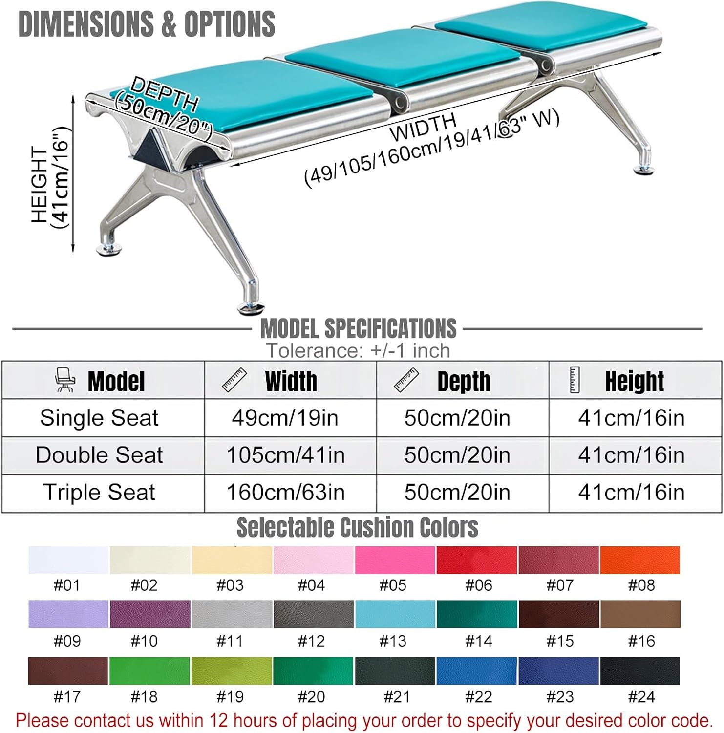 Waiting Room Chairs, Heavy Duty Office Guest Reception Bench, Durable PU Leather Lobby Chairs for Office, Hospital, Airport, Conference(Silver,1 Seat)