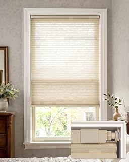 LazBlinds No Drill Light Filtering Cellular Shades, 30" W x 64" H, Beige